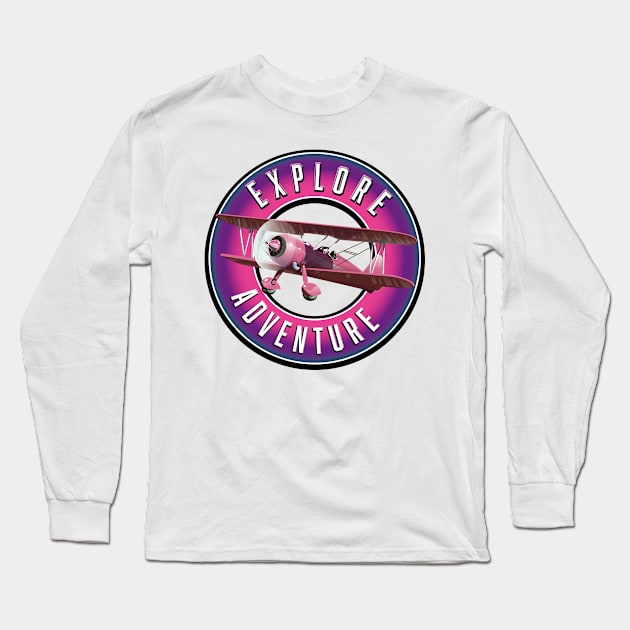 bi plane explore adventure Long Sleeve T-Shirt by nickemporium1